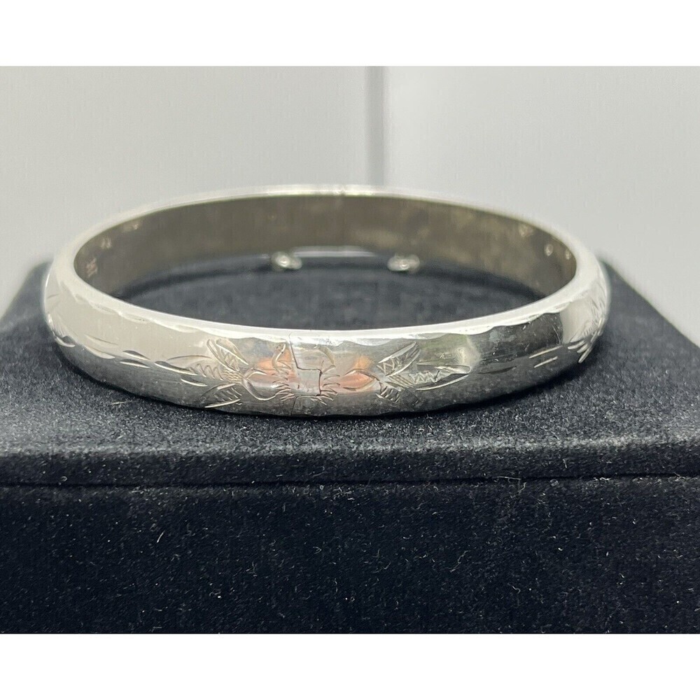 Sterling Silver Bangle Womens Diamond Cut Floral 925 Y2K Fairy Barbiecore